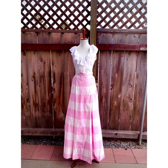Vintage Dresses & Skirts - Vintage 1960 Pink Gingham Full Gown Maxi Skirt